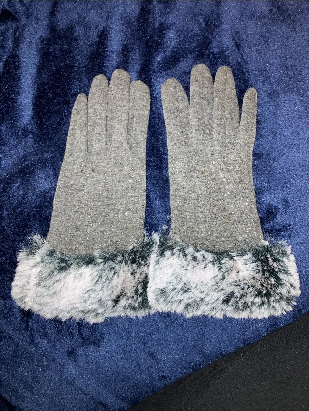 Fur and Rhinestone Winter Gloves